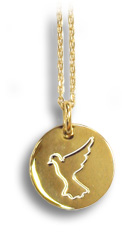 Halskette und Medaille mit eingravierter Taube